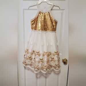 Gold Sequin and White Lace Dress